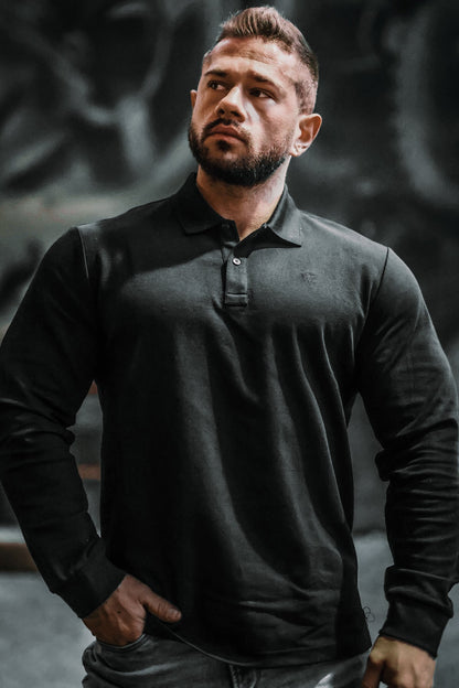 Jed North Men's Polo Button-Up Longsleeve - Black