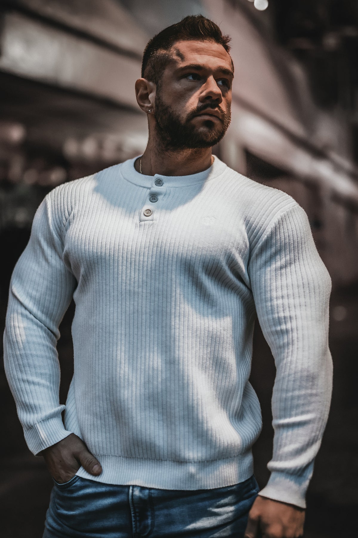 Jed North Men's Classic Henley Sweater - Cream