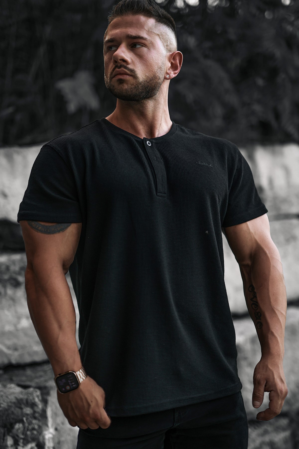 Jed North Men's Waffle Henley T-Shirt - Black