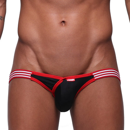 MetroMaleWear Dangerous Jock Strap crimson 8001-13 athletic-style thong black and red with white waistband stripes back view