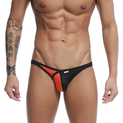 MetroMaleWear Dangerous jock strap orange 8001-24 black and orange mesh thong with red logo on waistband front view