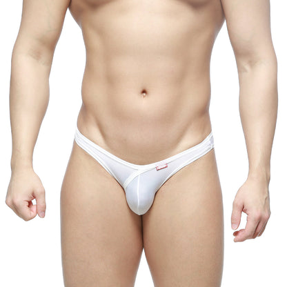 Metro malewear dangerous brief white 8004-00 white thong made of smooth stretchy fabric with subtle red logo on waistband