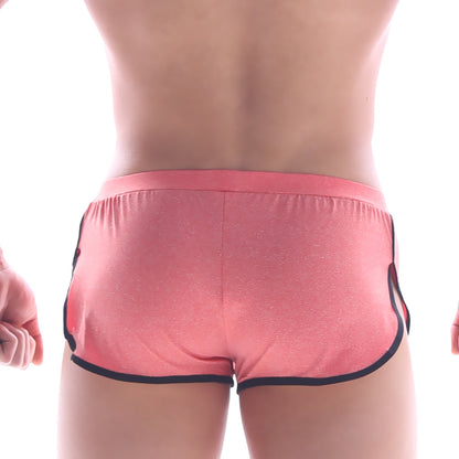 Pink MetroMaleWear Comfort boxer briefs with black trim along waistband and leg openings for athletic comfort