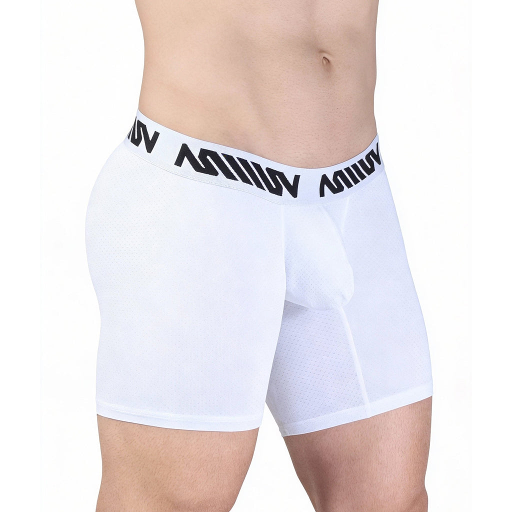 White mens boxer briefs with black million logo band metro male wear max mid cut 8023-01