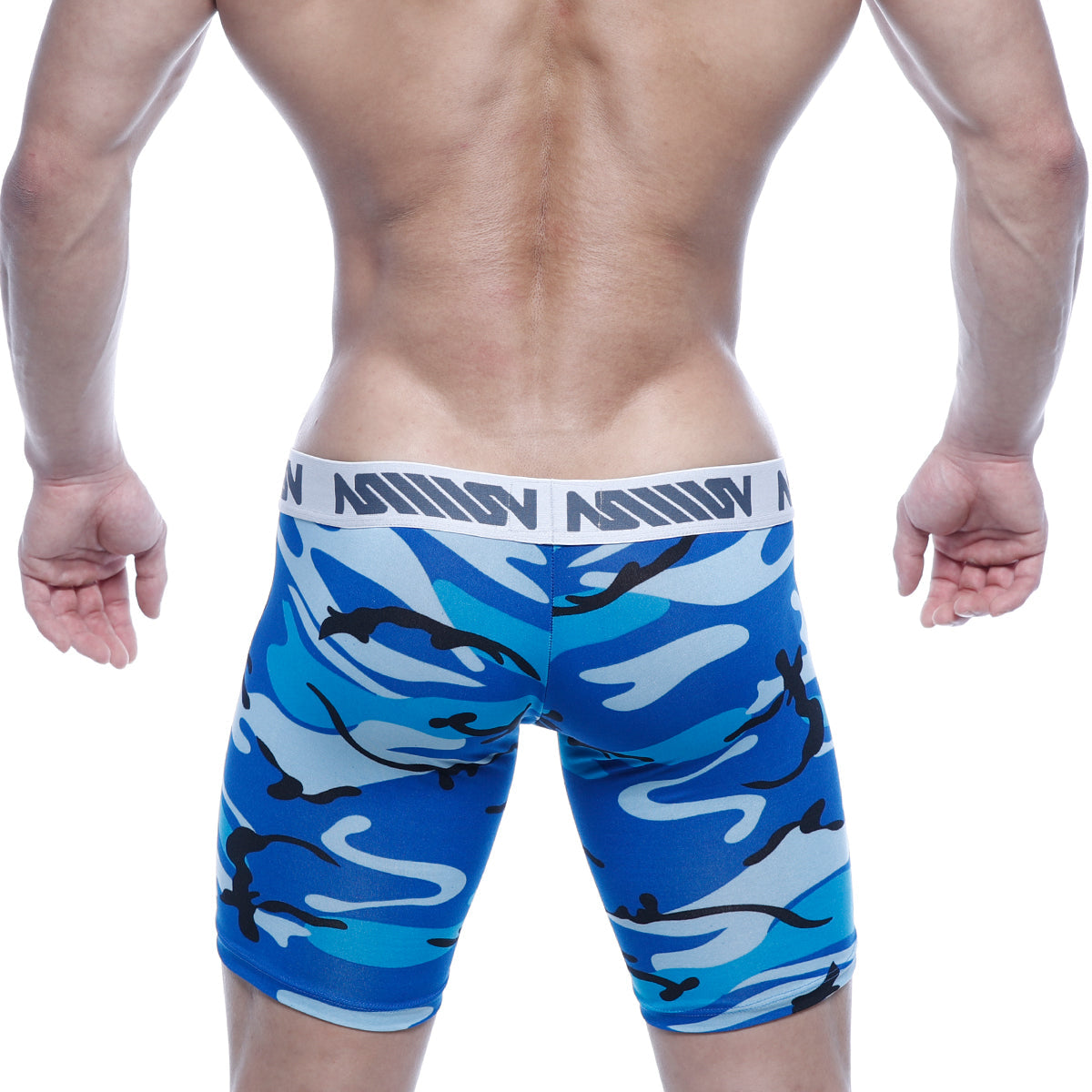 MetroMaleWear bulge midcut boxer camo 8023-60 blue and white camouflage men’s boxer briefs with black accent and branded waistband