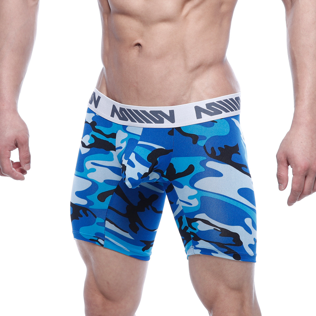 MetroMaleWear bulge midcut boxer camo 8023-60 blue and black camouflage men’s boxer briefs with white million waistband