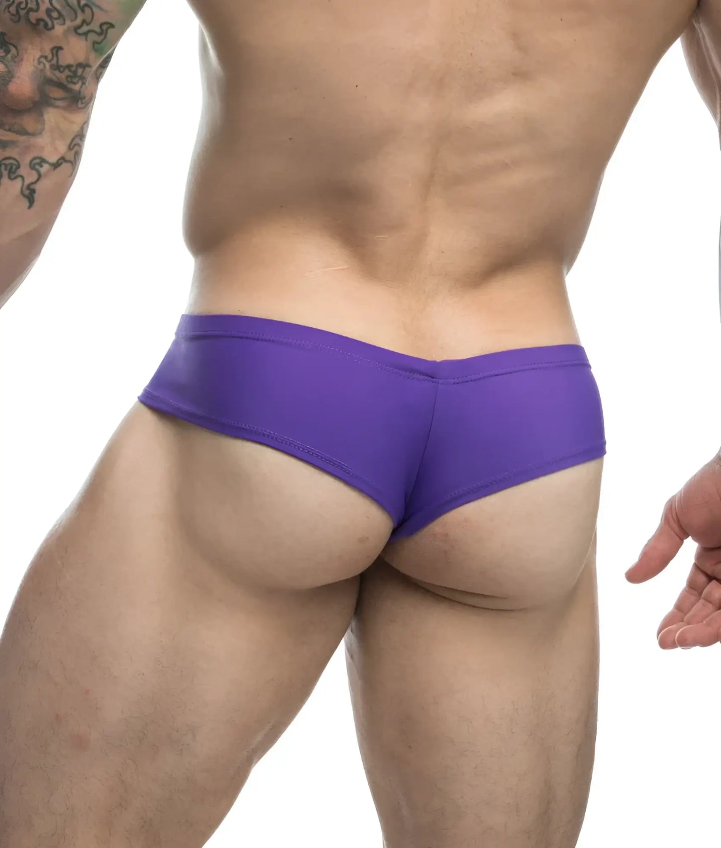 Purple athletic briefs by Justin and Simon with smooth form-fitting fabric designed for comfortable performance wear