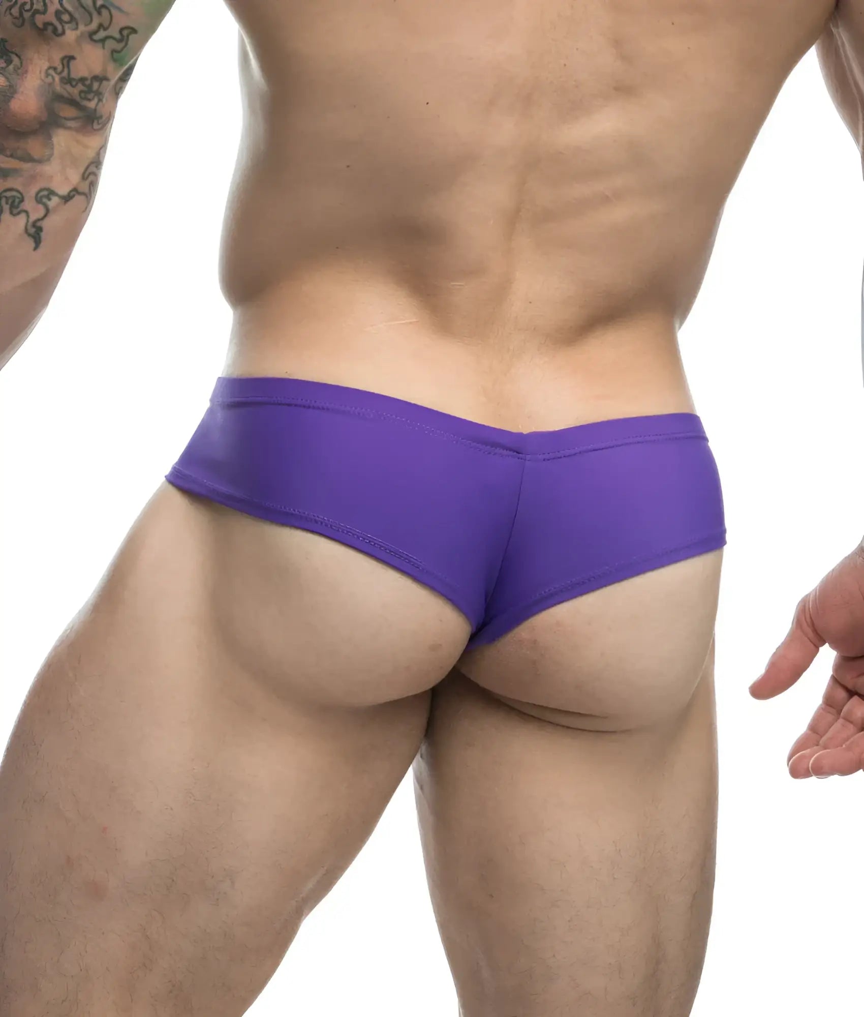 Purple athletic briefs by Justin and Simon with smooth form-fitting fabric designed for comfortable performance wear