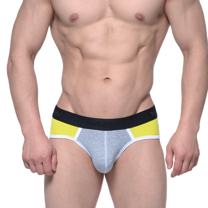 Metro male wear astros brief yellow 9005-15 gray and yellow men’s briefs with black elastic waistband and brand logo