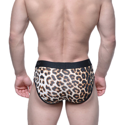 MetroMaleWear 365 hip brief leopard print with black elastic waistband for comfortable everyday wear