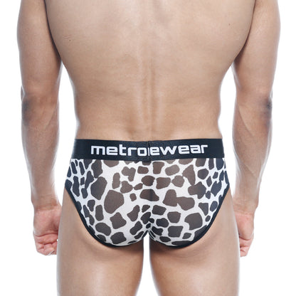 MetroMaleWear 365 hip brief Dalmatian black and white cow print briefs with black elastic waistband and logo