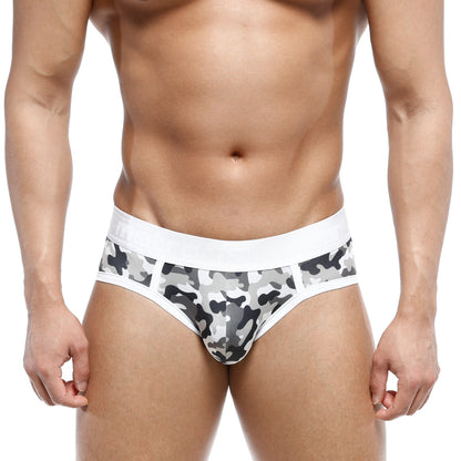 MetroMaleWear 365 hip brief camo with gray and black camouflage pattern and a white elastic waistband