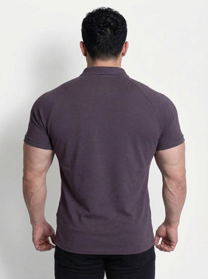 Jed North Men's Premium Muscle-Fit Polo Tee w/ Zipper - Dark Gray
