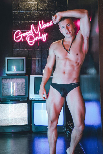 JJ Malibu Men's After-Hours Silky Seamless Briefs - Midnight Black