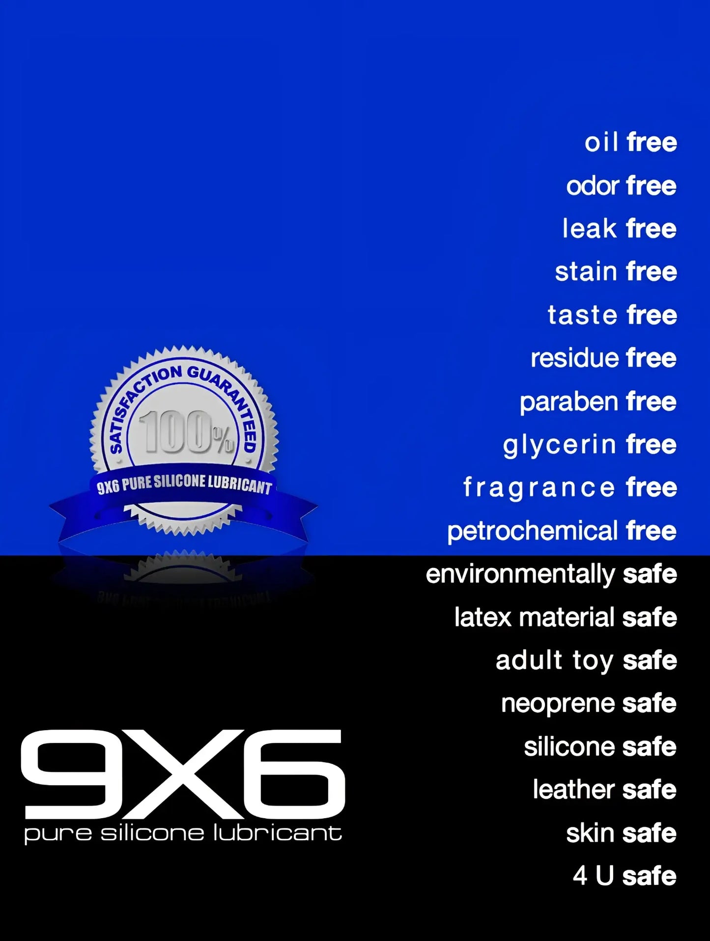 9x6 lube pure silicone lubricant in sleek blue and black design with bold white branding for smooth performance