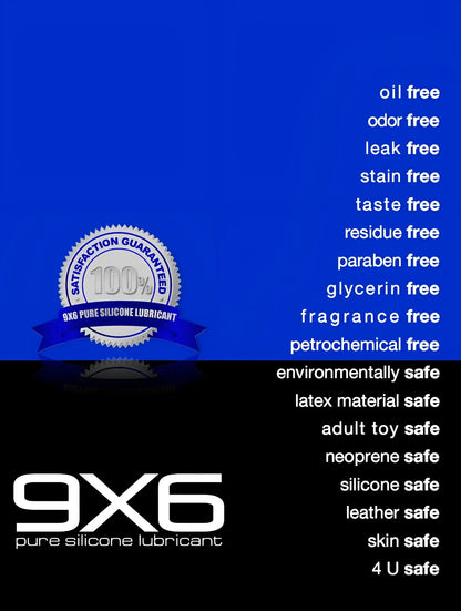 9x6 lube pure silicone lubricant in sleek blue and black design with bold white branding for smooth performance