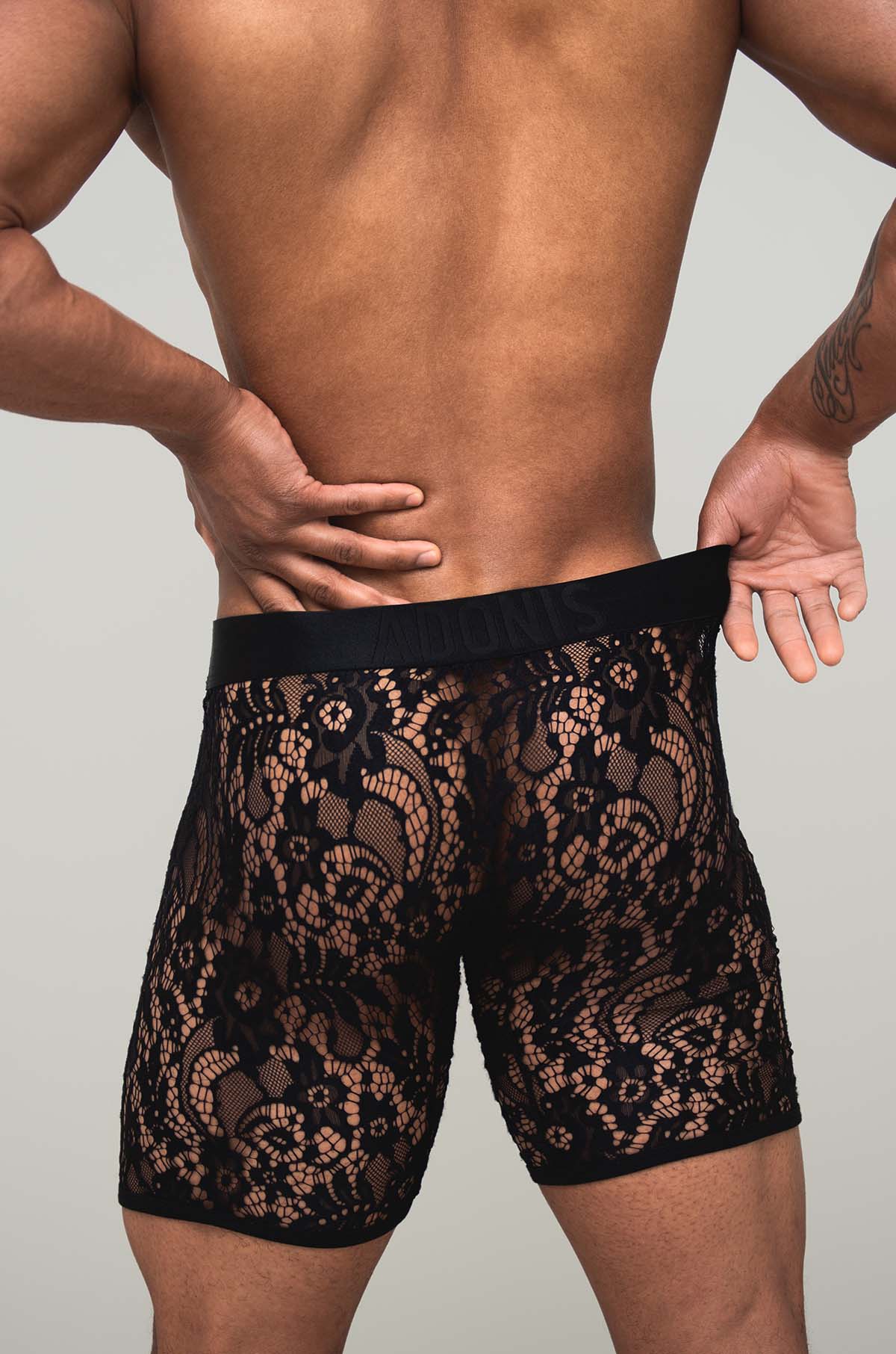 Adonis by Kyhry Men's Black Sheer Lace Boxer Brief