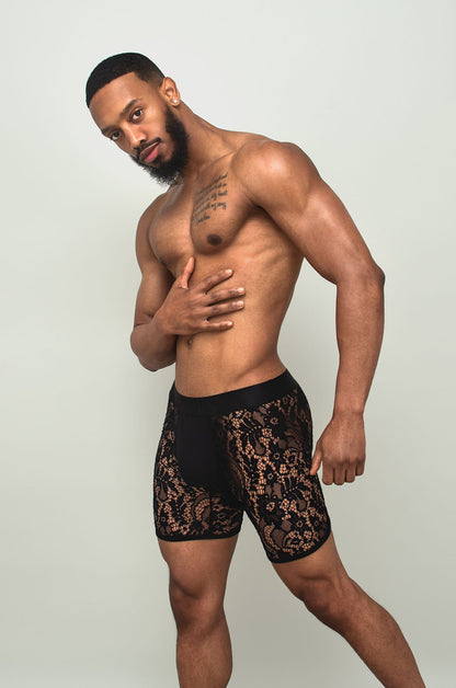 Adonis by Kyhry Men's Black Sheer Lace Boxer Brief