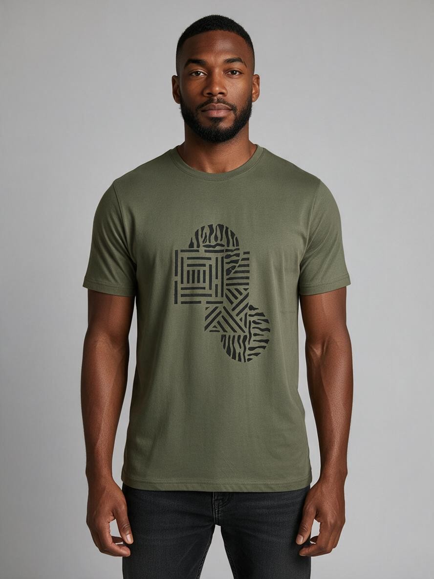 T.R. Premium Herren-T-Shirt mit 3D-Abstrakt-Print – Oliv