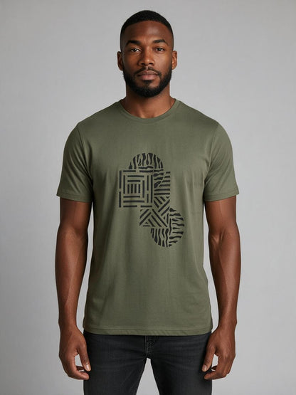 T.R. Premium Herren-T-Shirt mit 3D-Abstrakt-Print – Oliv
