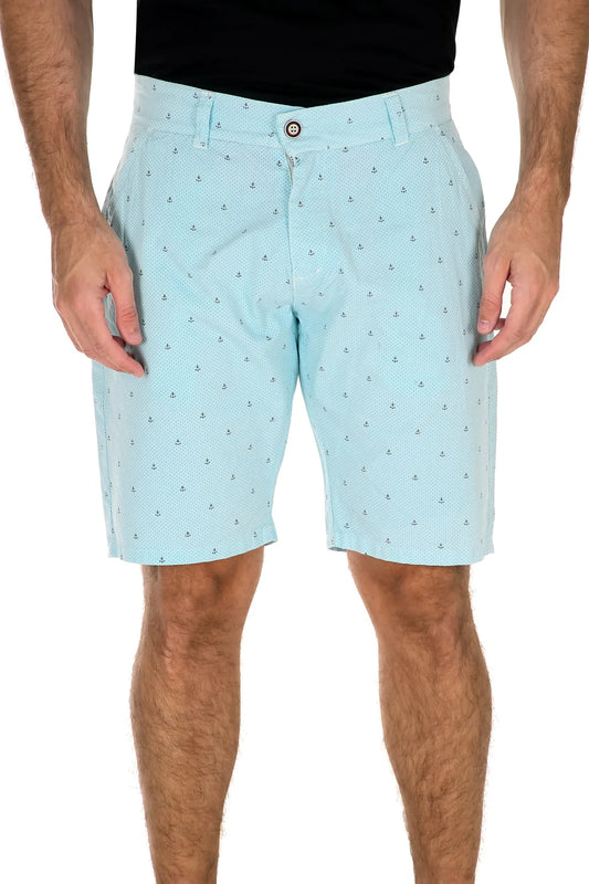 Light blue anchor micro print shorts made of breathable fabric ideal for casual summer wear