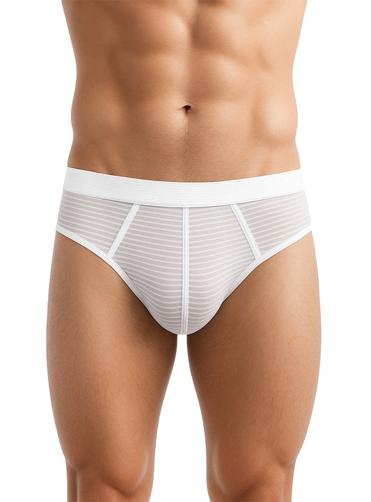 White striped mesh cotton briefs with solid white waistband from the activeStripe cotton brief collection