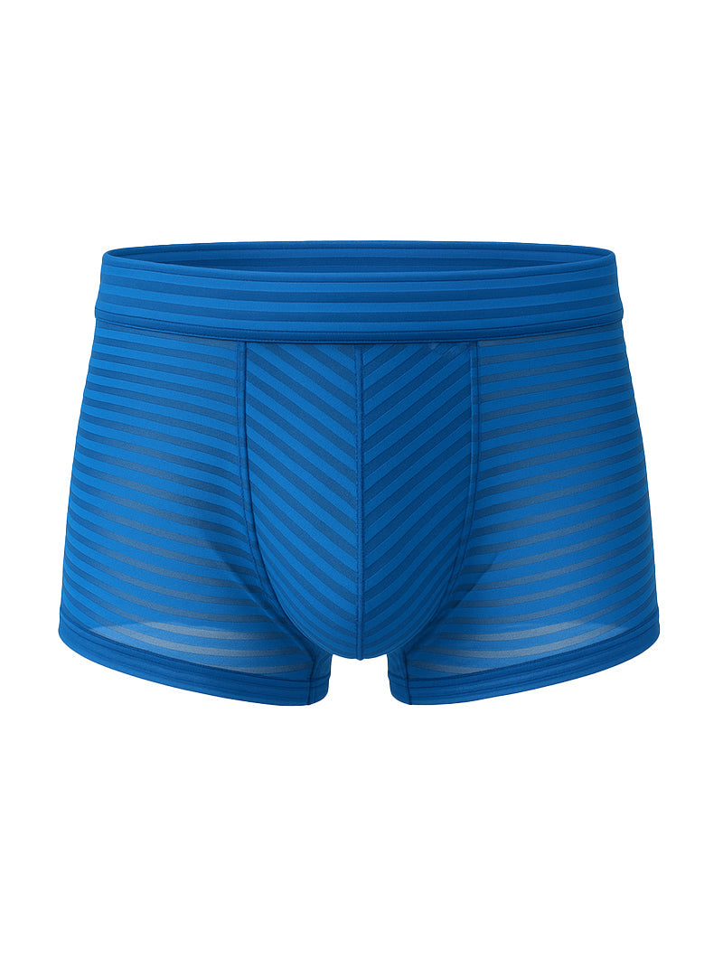 ActiveStripe nylon trunk blue striped men’s boxer briefs with textured form-fitting design for active wear