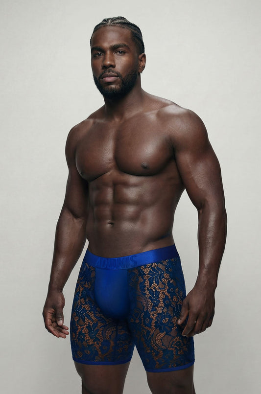 Adonis by Kyhry Men's Royal Blue Sheer Lace Boxer Brief