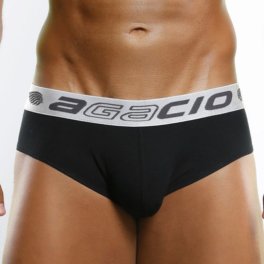 Black agacio zotico live classic brief for men with gray elastic waistband featuring bold brand name in size small