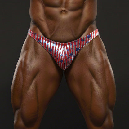 MetroMaleWear PosingWear Allstar red posing suit briefs with red white and blue stripes and star accents