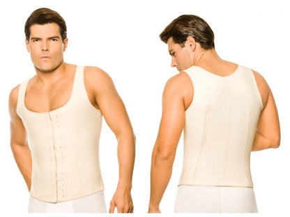 Ann chery 2033 latex men girdle body shaper beige cream-colored form-fitting corset tank top with button closure