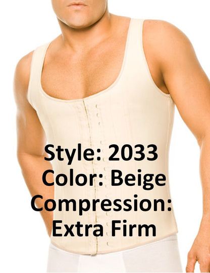 Beige extra firm compression tank top with front button closure made of latex in ann chery 2033 men girdle body shaper