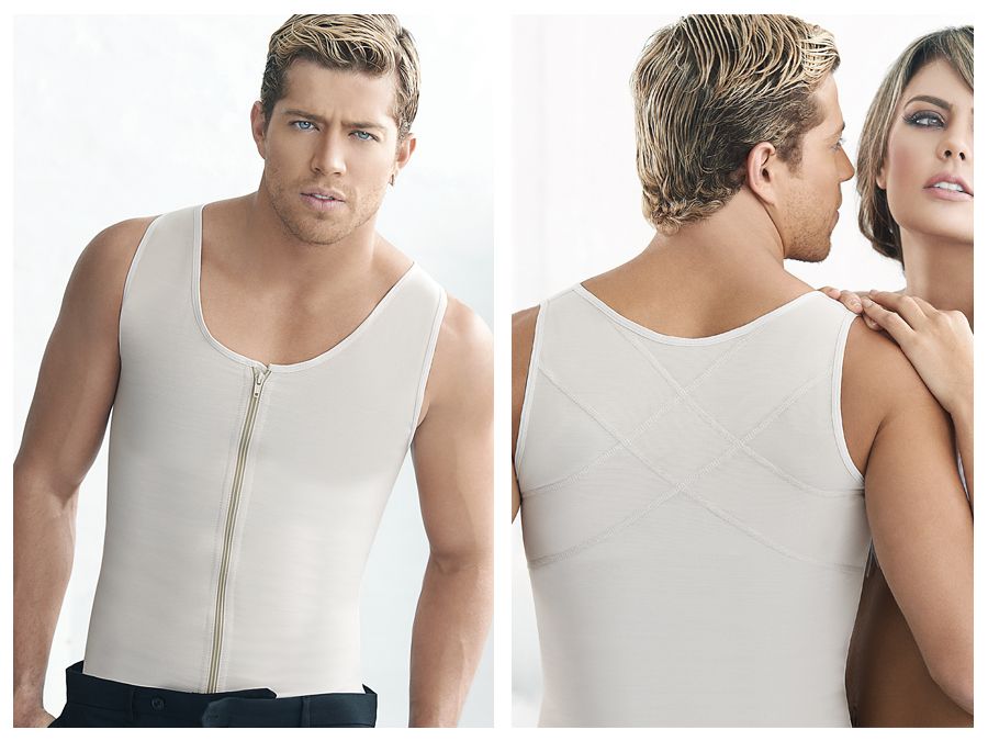 Ann chery 2034 latex men girdle body shaper in beige with central zipper and subtle paneling for body shaping