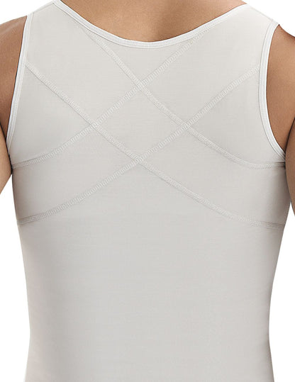 White sleeveless beige latex ann chery 2034 men girdle body shaper with subtle crisscross stitching on the back
