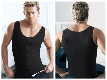 Ann Chery 2034 black latex zip front men girdle body shaper tank top with smooth form fitting design