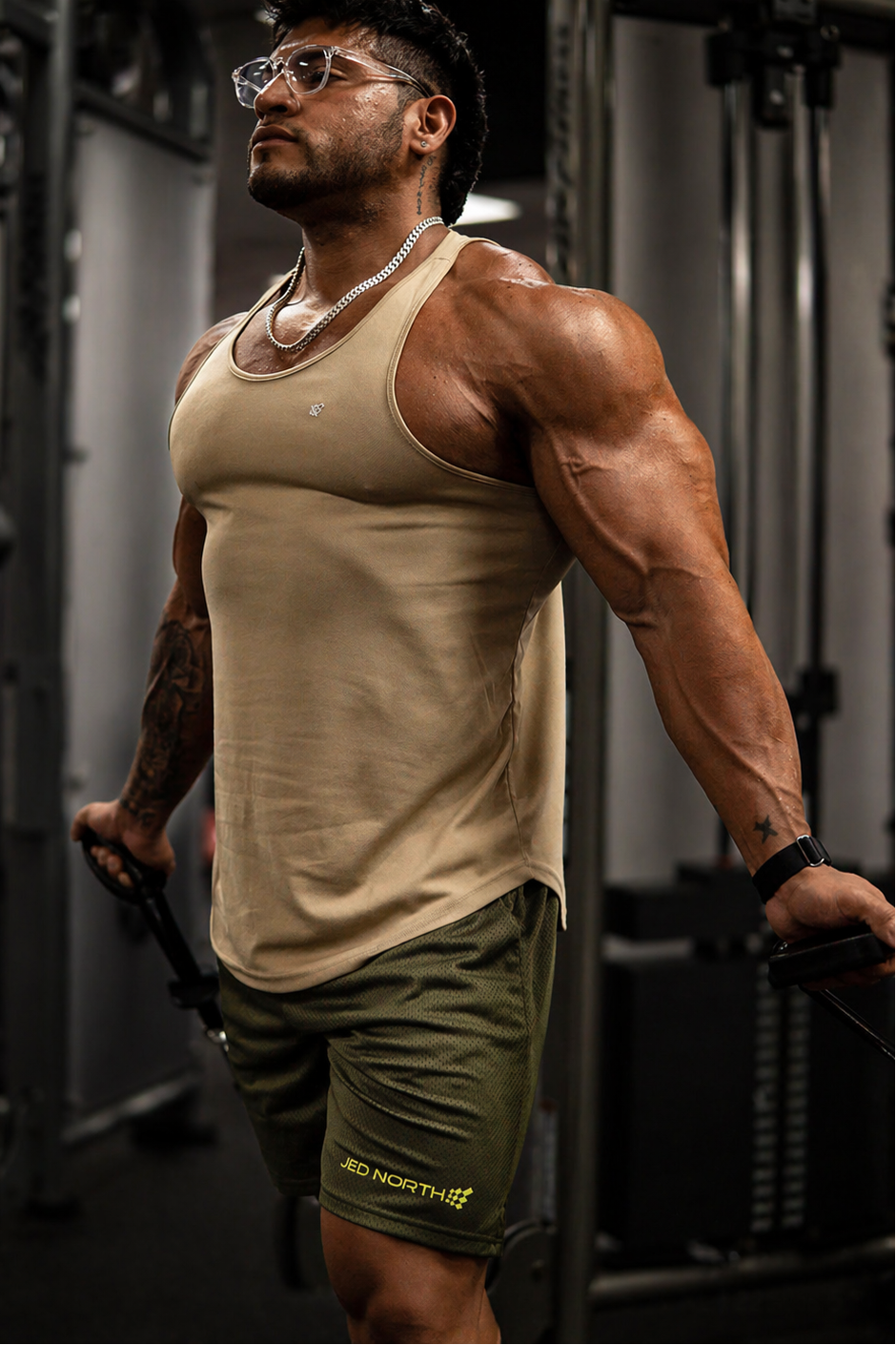 Jed North Men's Fast-Dry Bodybuilding Workout Stringer - Khaki