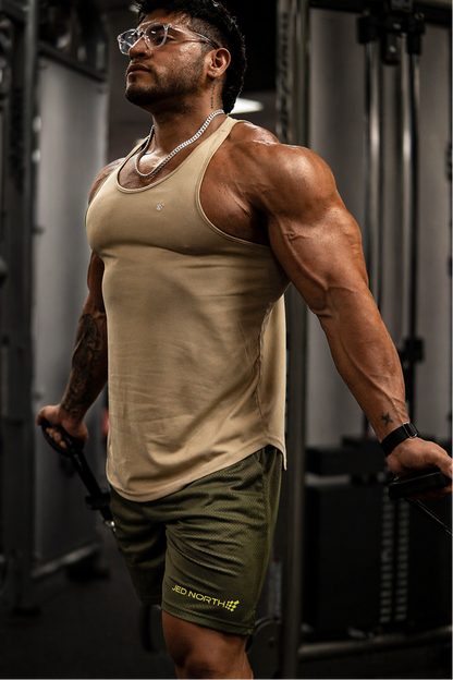 Jed North Men's Fast-Dry Bodybuilding Workout Stringer - Khaki