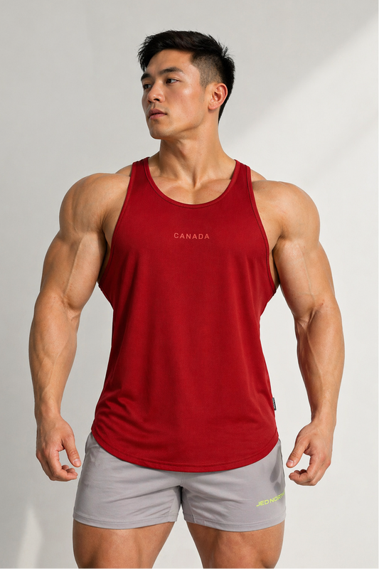 Jed North Men's Fast-Dry Bodybuilding Workout Stringer - Maroon w/ Canada Logo