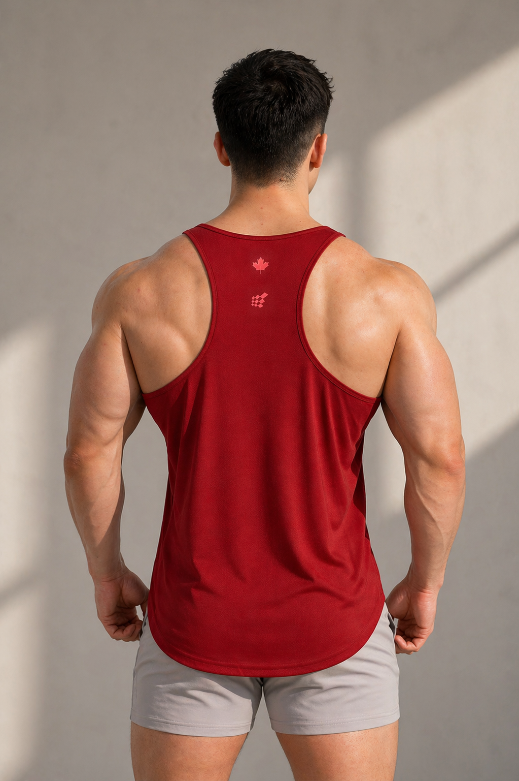 Jed North Men's Fast-Dry Bodybuilding Workout Stringer - Maroon w/ Canada Logo