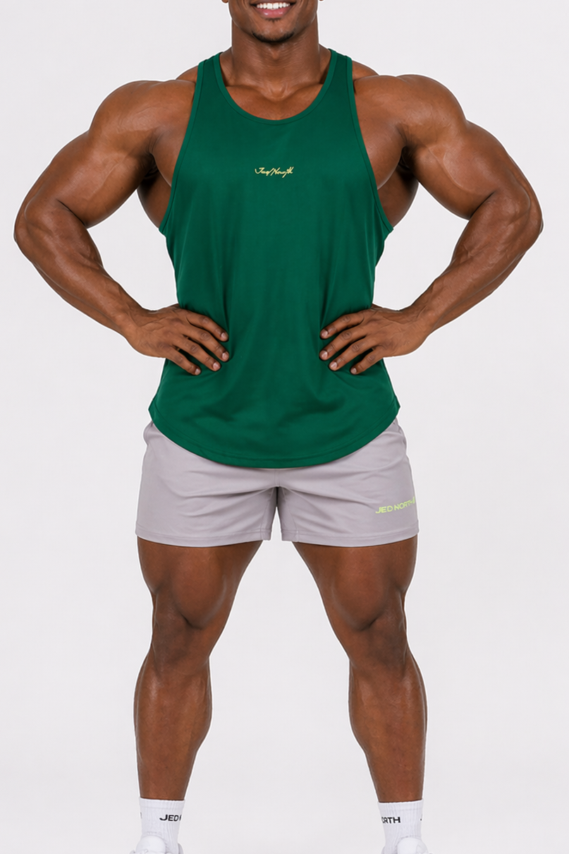 Jed North Men's Fast-Dry Bodybuilding Workout Stringer - Green w/ Neon Logo