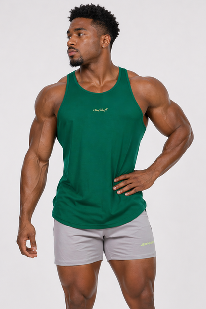Jed North Men's Fast-Dry Bodybuilding Workout Stringer - Green w/ Neon Logo