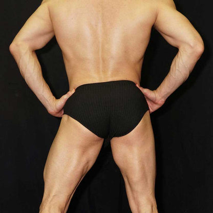 Arroyman viscose stripe bikini underwear black ribbed briefs size l shown from the back side
