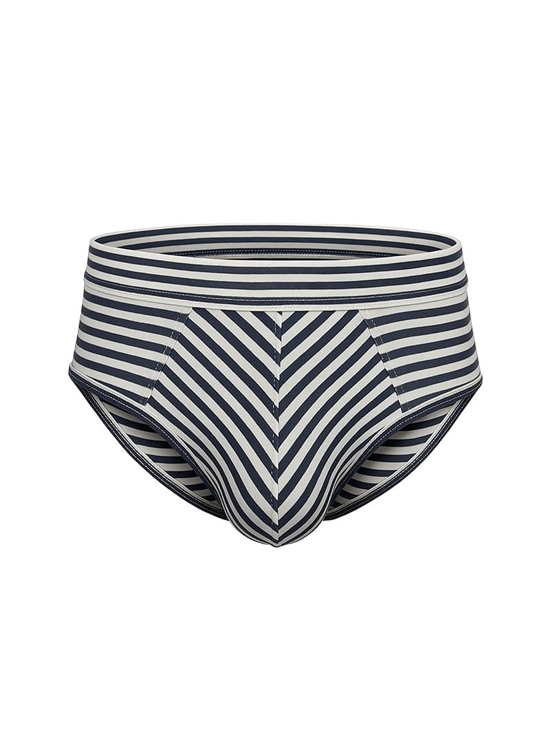 Black and white striped men’s cotton briefs with a chevron pattern in assorted 4 pieces pack