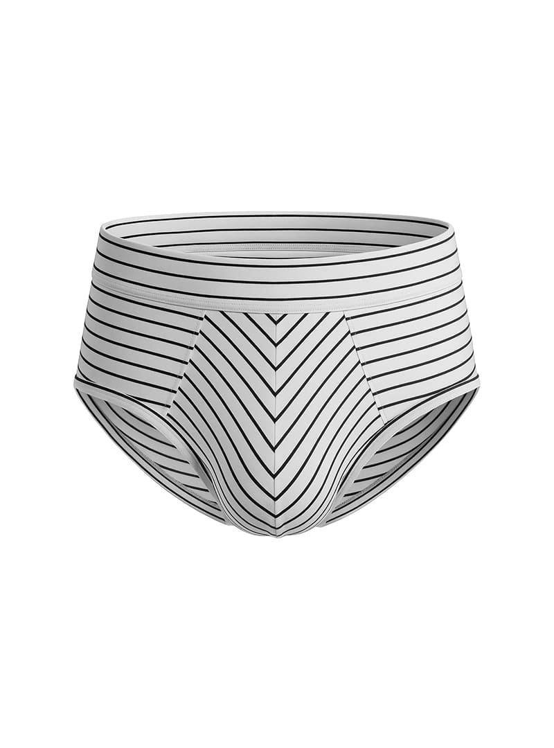 Assorted cotton brief 4 pieces pack featuring white cotton briefs with black diagonal chevron stripes on the front