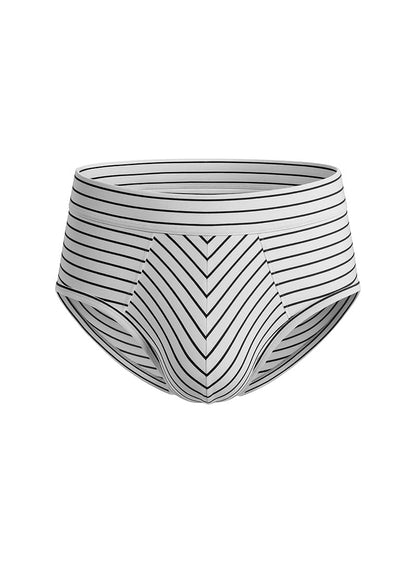 Assorted cotton brief 4 pieces pack featuring white cotton briefs with black diagonal chevron stripes on the front