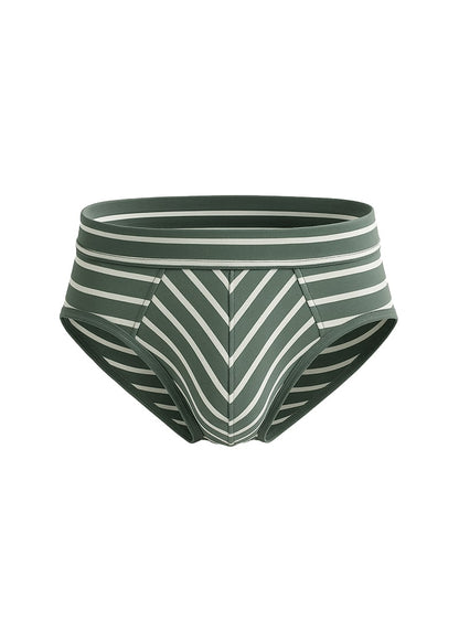 Assorted cotton brief 4 pieces pack featuring olive green and white striped men’s briefs with chevron pattern front