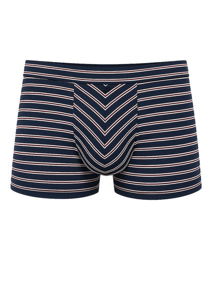Assorted cotton trunk 4 pieces pack featuring navy blue and light pink striped men’s boxer briefs with chevron pattern