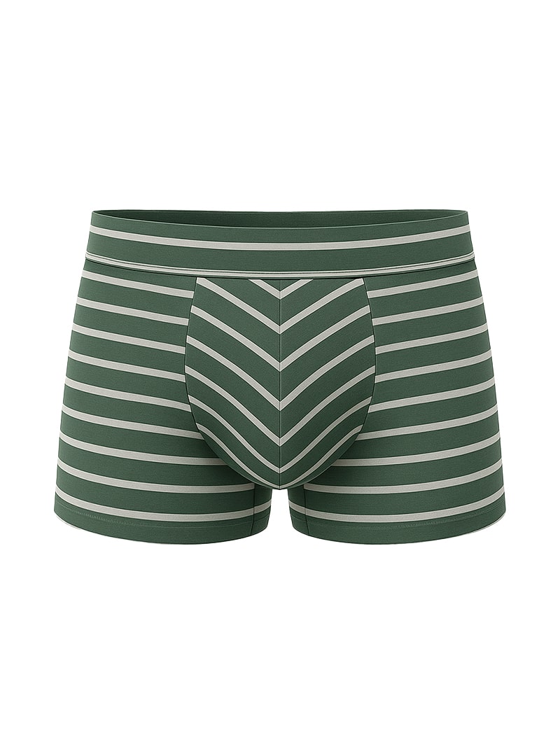 Dark green and white striped cotton boxer briefs with chevron pattern front part in assorted 4 pieces pack