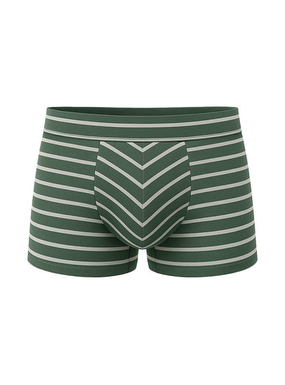 Dark green and white striped cotton boxer briefs with chevron pattern front part in assorted 4 pieces pack