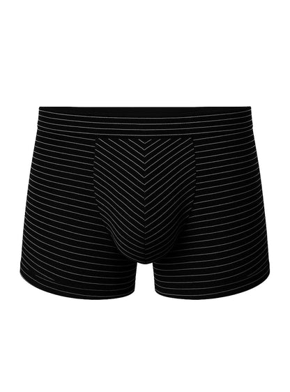 Black cotton boxer briefs with fine white vertical stripes and chevron front panel from assorted cotton trunk 4 pack